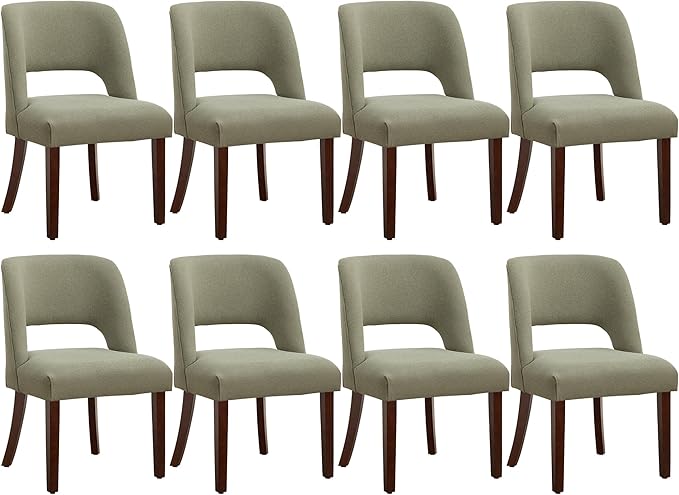 Dining Chair Set of 8,Modern Dining Room Chairs with Thick Cushions,Upholstered Linen Fabric Kitchen Chairs for Kitchen Dining Room Green