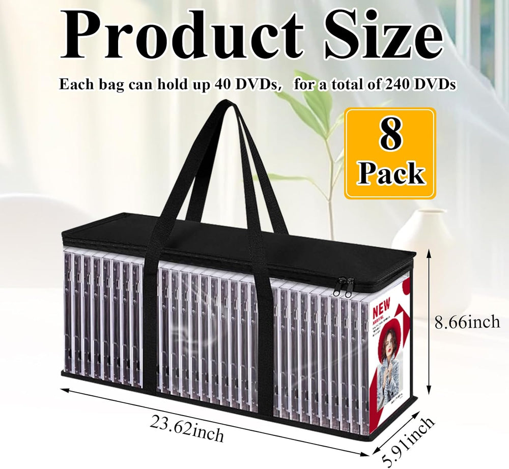 QTLCOHD 8 Pack DVD Storage Bags, Clear PVC DVD Case Holder with Handles | Fro...