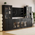 TUSY 71" TV Stand Storage Set - 2 Tall Bookcases & 2 Side Cabinets, Media Console with Glass & Wood Doors, Entertainment Center with Drawers, Tall Media Console for Living Room (Black, AFFA)