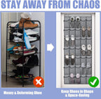 Over the Door Shoe Organizers 35 Mesh Pockets Hanging Shoe Organizer Shoe Rack for Closet Entryway Bedroom Bathroom Pantry Shoe Holder for Sneakers, High Heeled Shoes, Flip Flops (Gray 67.7” × 26.4”)