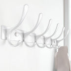 SKOLOO Heavy Duty Wall Mounted Coat Rack - 6 Hooks, Stainless Steel, Pack of 2, Sturdy Coat Hooks for Hanging Clothes, Jacket, Hat, White