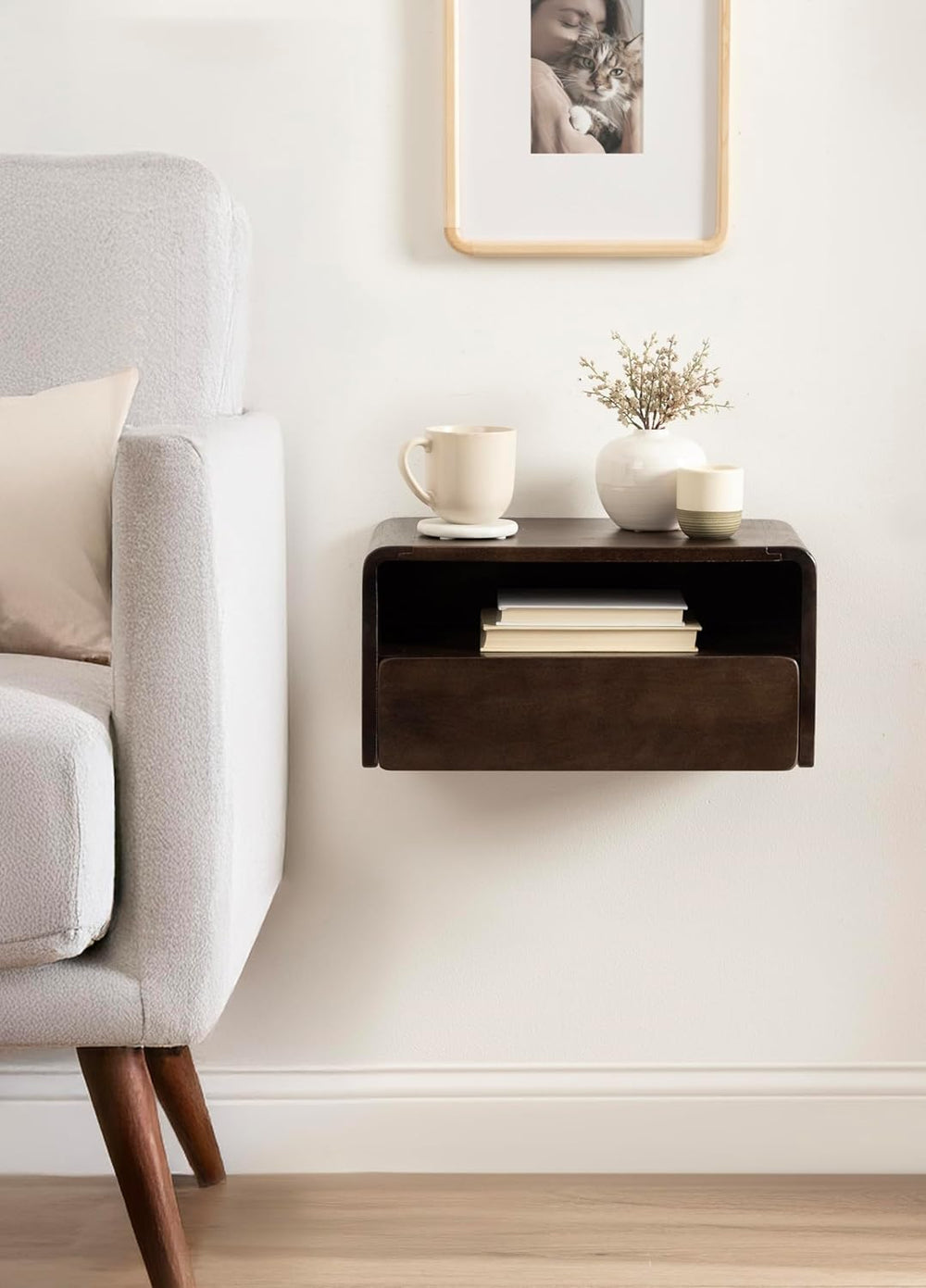 Kate and Laurel Kato Modern Mango Wood Floating Side Table with Drawer, 18 x ...