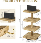 LadyRosian 3-Tier Wooden Rotating Jewelry Display Stand | Bracelet & Keychain Organizer with Advertising Board | 48 Hooks Rustic Holder for Vendor Booth & Stores (3-Tier Square Slot Display)