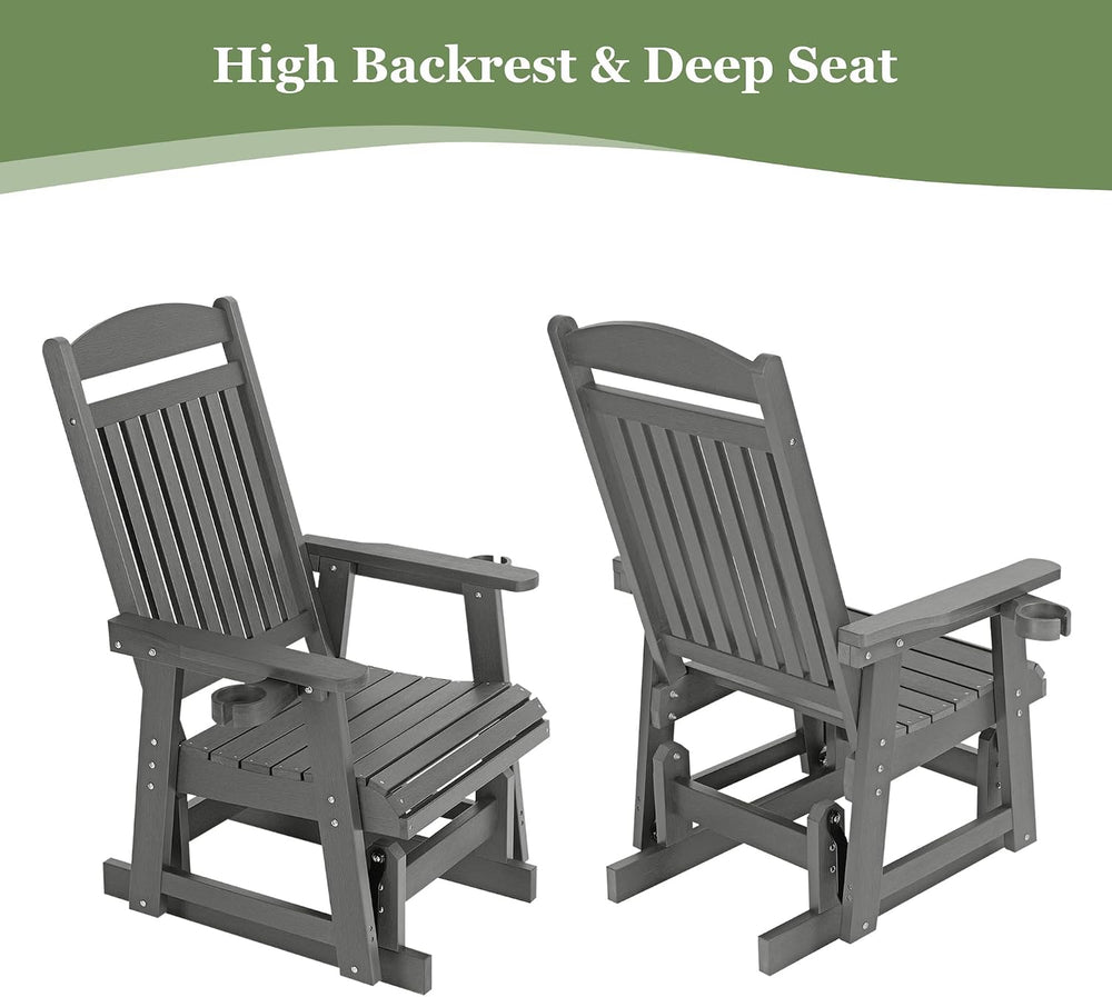 Poly Lumber Patio Glider for One Person, with Cup Holders, High Backrest and ...