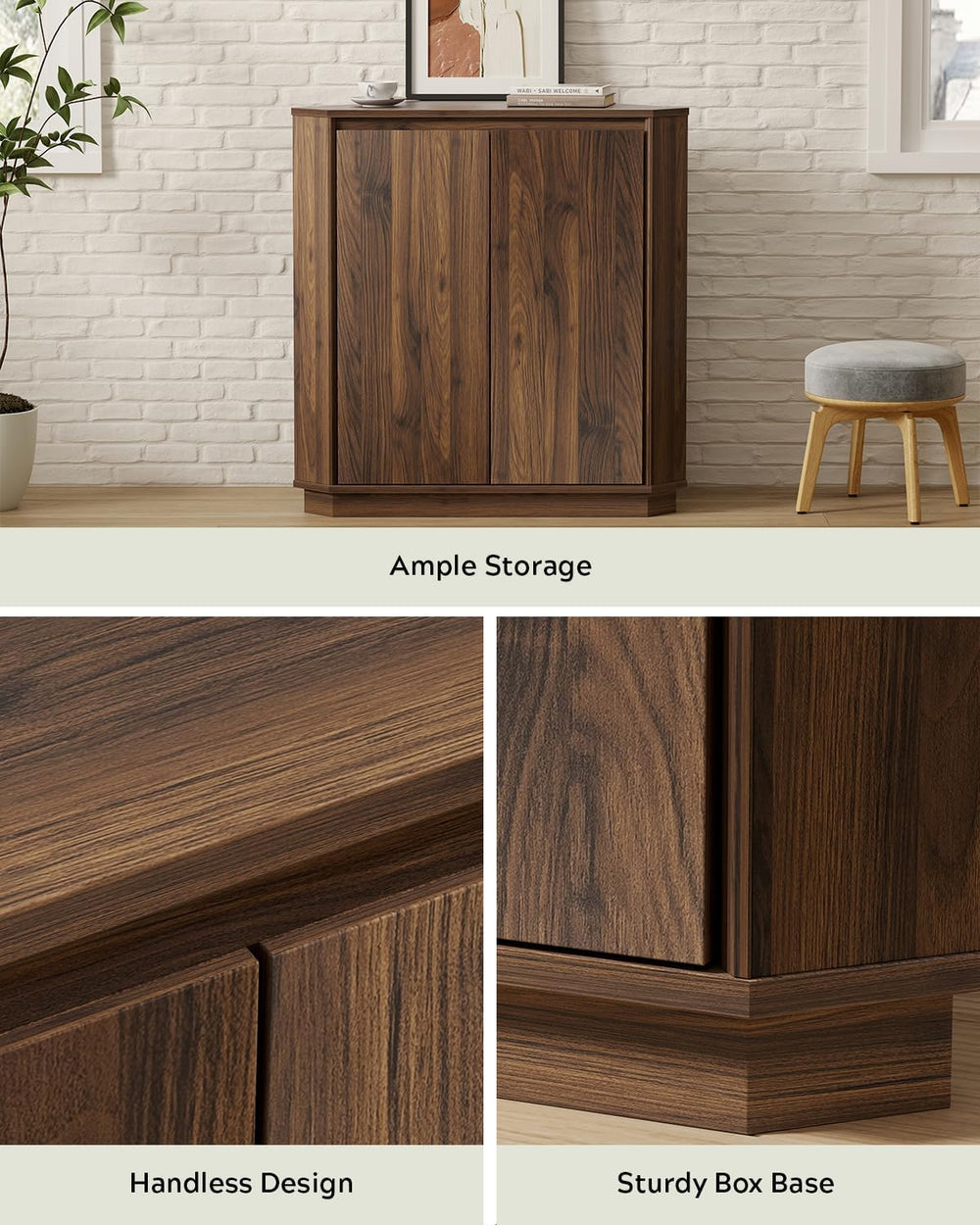 Corner Storage Cabinet, Small Corner Floor Cabinet with 2 Doors and 2-Tier Sh...