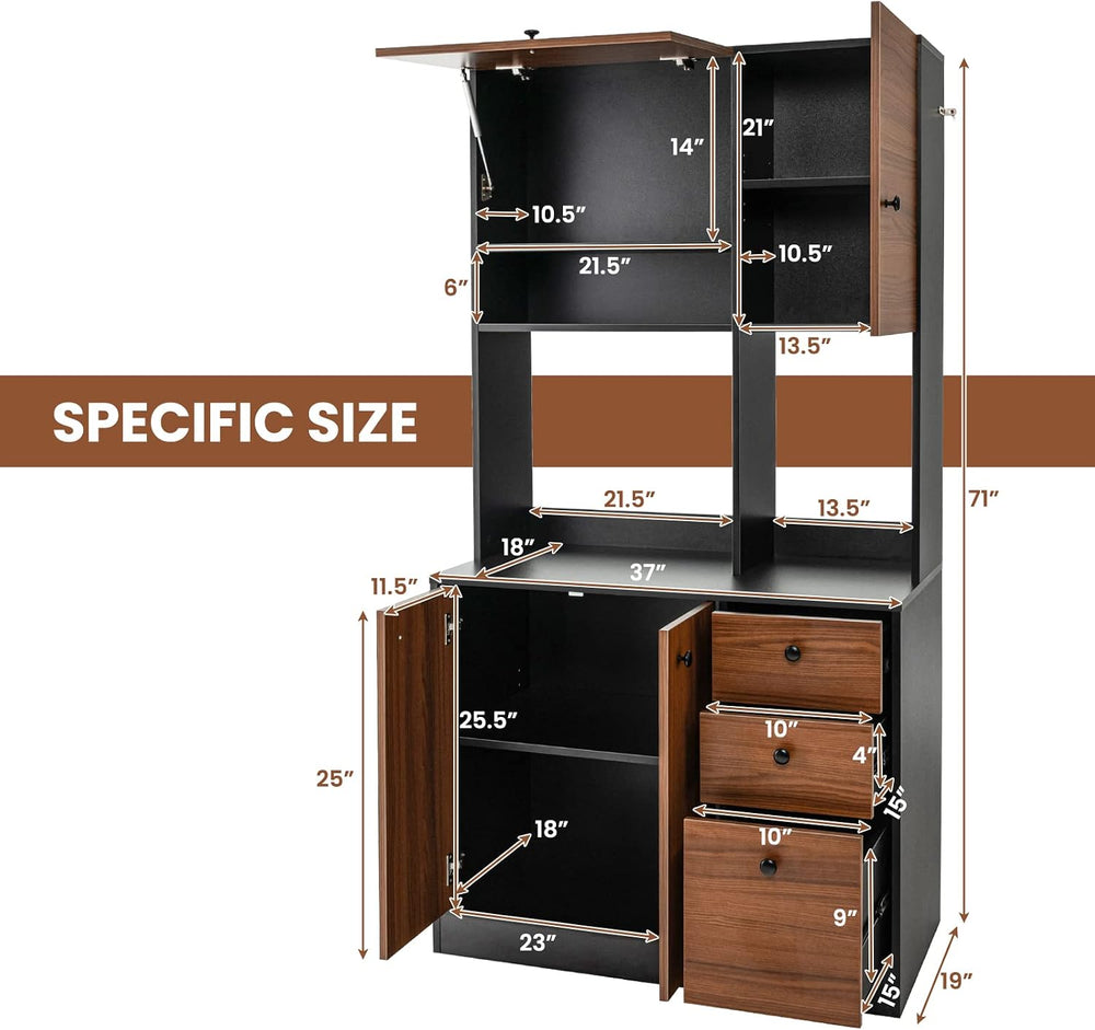 LOKO 71” Tall Kitchen Pantry Storage Cabinet, Freestanding Buffet Hutch with ...