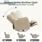 Swivel Rocker Recliner, Oversized Manual Nursery Glider Rocking Recliner Chair with Removable Cushion, Upholstered Corduroy Swivel Reclining Chair for Nursery Living Room Bedroom, Camel
