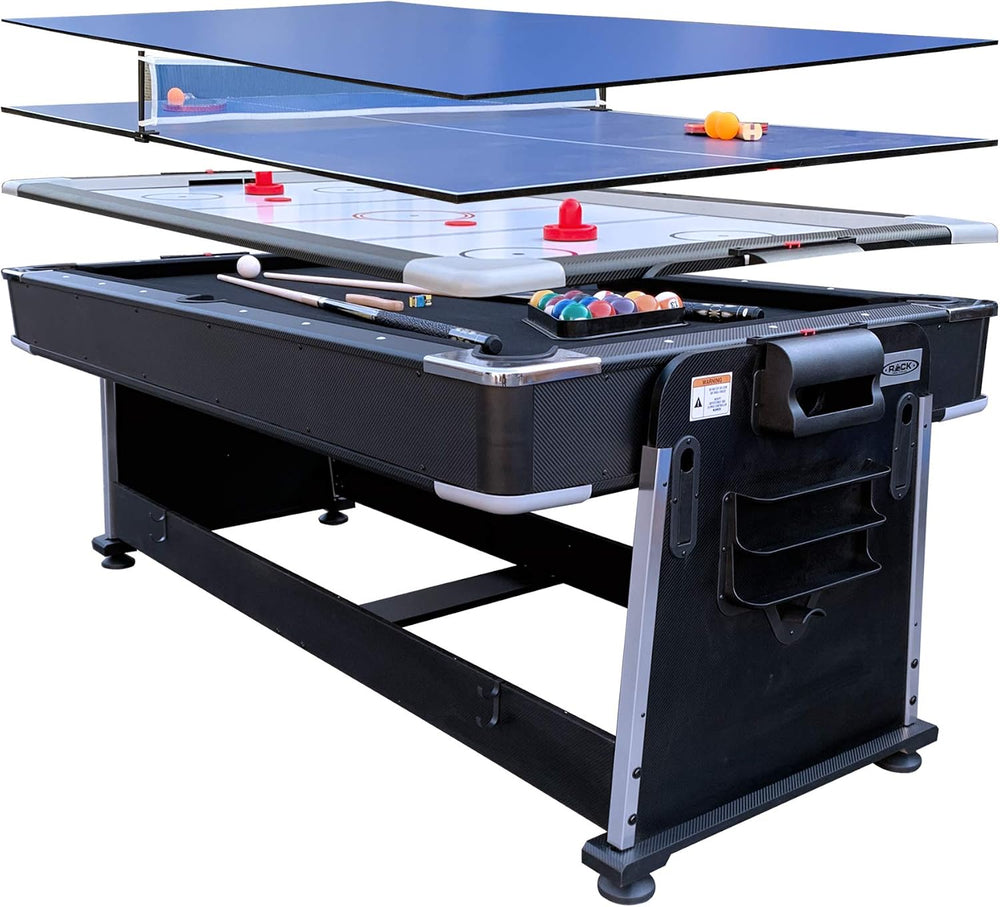 RACK Triad 7-Foot 3-in-1 Multi-Game Swivel Table - Billiards/Pool, Table Tenn...