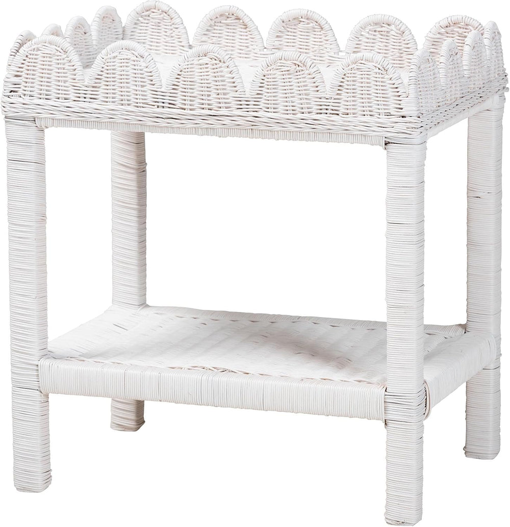 Bali & pari Sumana Natural Rattan Side Table - Handwoven Wicker 2-Tier Ac...