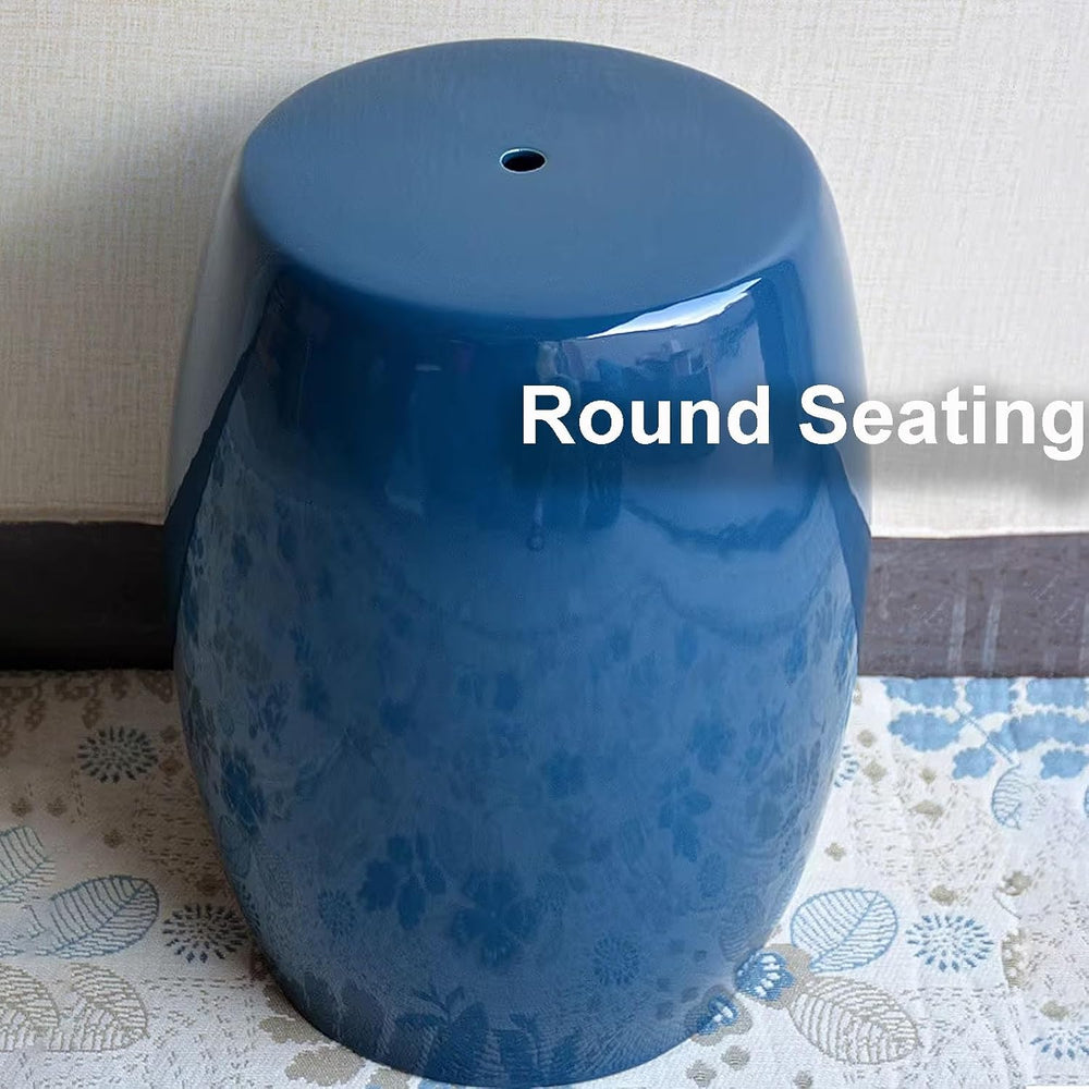 Chinese-Style Drum Stool, Ceramic Decorative Garden Stool, Round Gardening St...