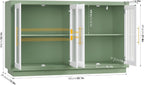 FOTOSOK Buffet Cabinet with Storage, Kitchen Cabinet with 4 Glass Doors | 55.1" Large Sideboard Cabinets, Modern Sideboard Storage Cabinet, Wood Coffee Bar Buffet Table for Kitchen, Green/White