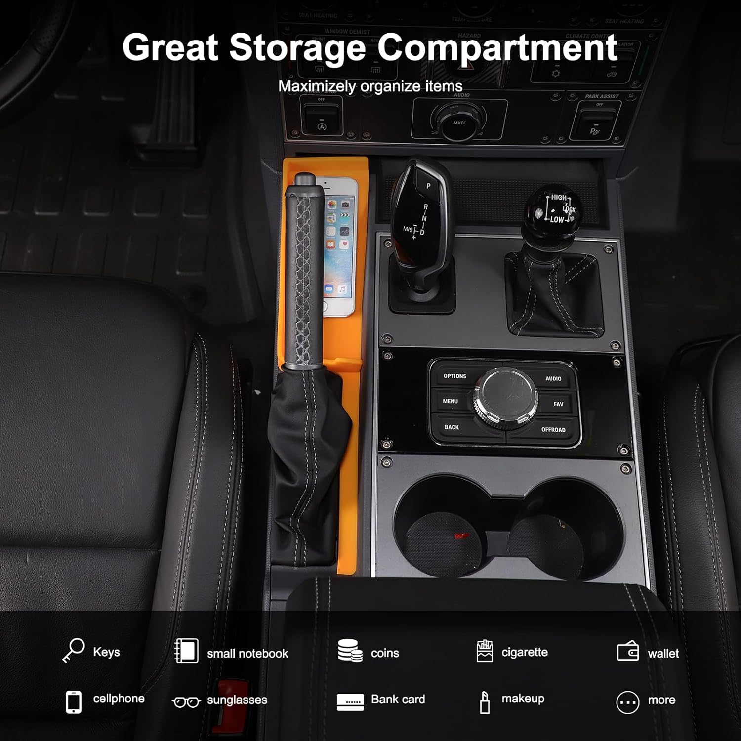 Center Console Organizer Compatible with INEOS Grenadier 2020-2024, Center Console Hand Brake Storage Box Armrest Organizer Insert Tray Accessories (Orange)