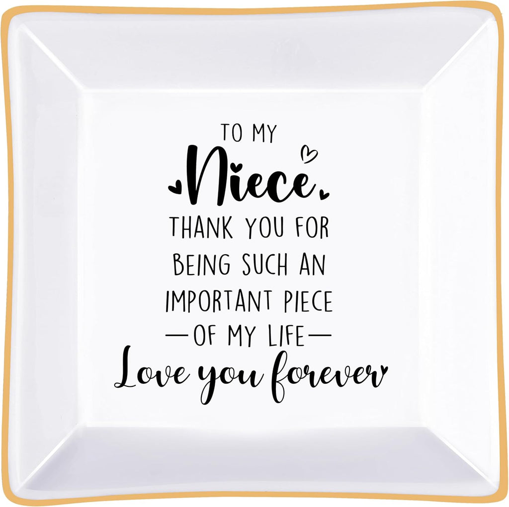 Niece Gifts Ceramic Jewelry Dish Square Trinket Tray, Niece Birthday Gifts | Niece Gifts from Auntie Uncle, Gifts for Niece Sweet 16 Birthday, Christmas, Graduation, Confirmation, Stocking Stuffer