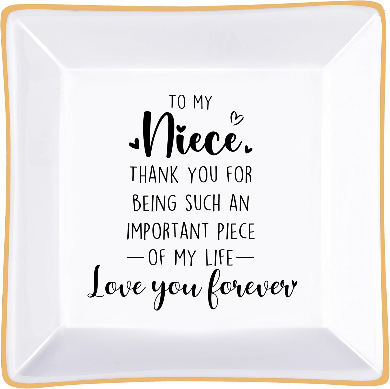 Niece Gifts Ceramic Jewelry Dish Square Trinket Tray, Niece Birthday Gifts | Niece Gifts from Auntie Uncle, Gifts for Niece Sweet 16 Birthday, Christmas, Graduation, Confirmation, Stocking Stuffer