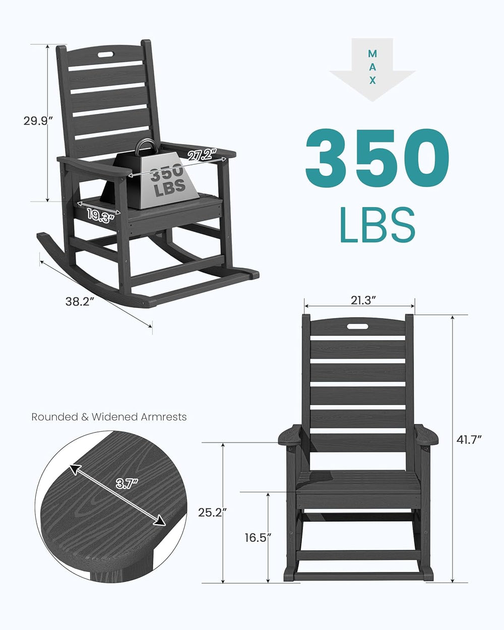 SERWALL Outdoor Rocking Chair Set of 2, Oversized Rocking Chair with Footboar...