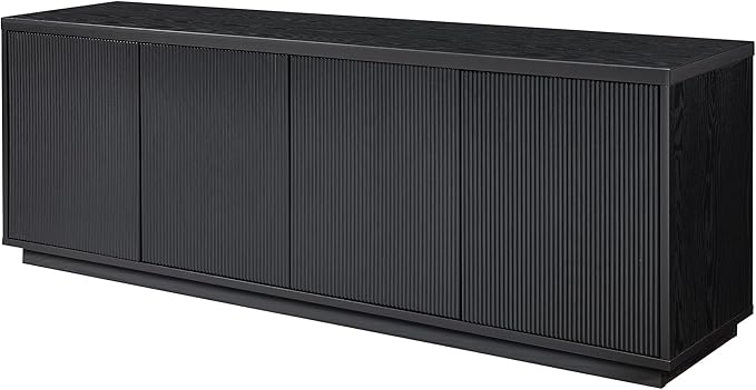 Henn&Hart Fluted TV Stand for TVs up to 75" with 2 Concealed Ribbed Storage Cabinets and Adjustable Shelves for Living Room, Family Room, or Office, Natural Black