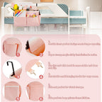 Bedside Storage Organizer 5 Pockets with 4 Hooks Hanging Storage Bag for Headboards/Bunk Bed (Pink)