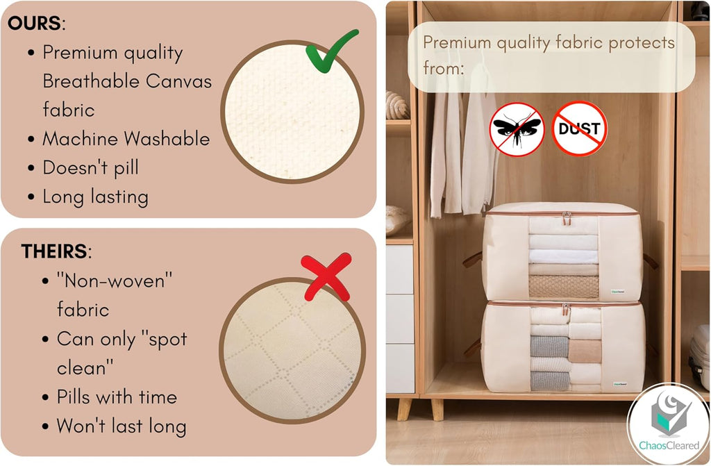 Canvas Comforter Storage Bags 2 Pack Folding Organizer bag for King/Queen Comforters, Pillows, Blankets, Bedding/Quilt, Blanket, Duvet, Mothproof Space Saver; Large Collapsible Organizers, 24"x14"x14"