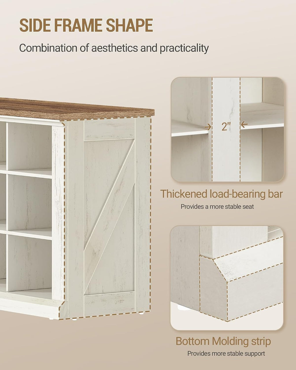 Hzuaneri Shoe Storage Bench, Wooden Entryway Shoe Benches with Cubby | Widened Wooden Farmhouse Shoe Bench with Compartments, Shoe Rack Benches for Cloakroom, Living Room, Antique White SB54514X