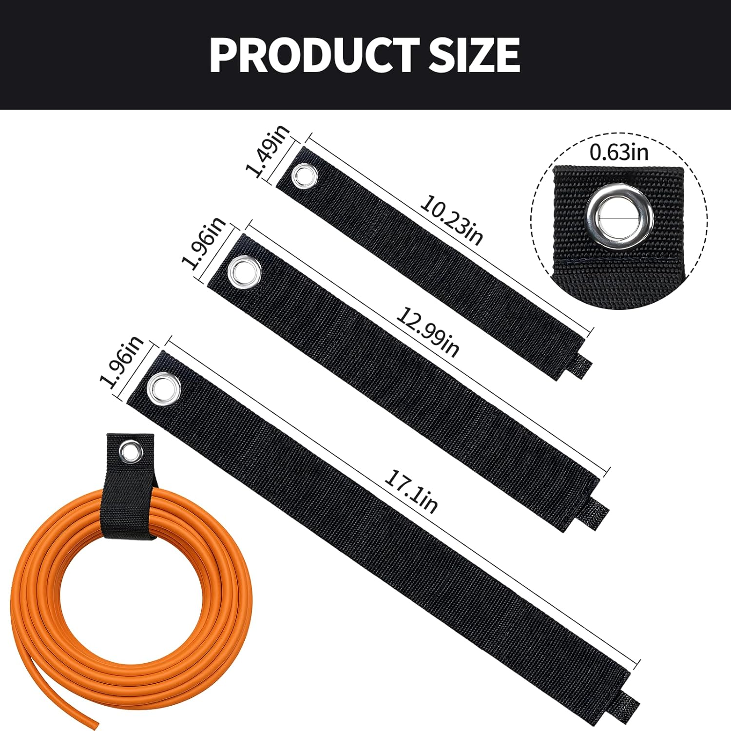 Heavy-Duty Extension Cord Holder 5-Pack, Three Sizes, Durable Nylon Cable Organizer Straps for Hanging Cables，Cords, Hoses, Ropes，Tools and Outdoor Organization
