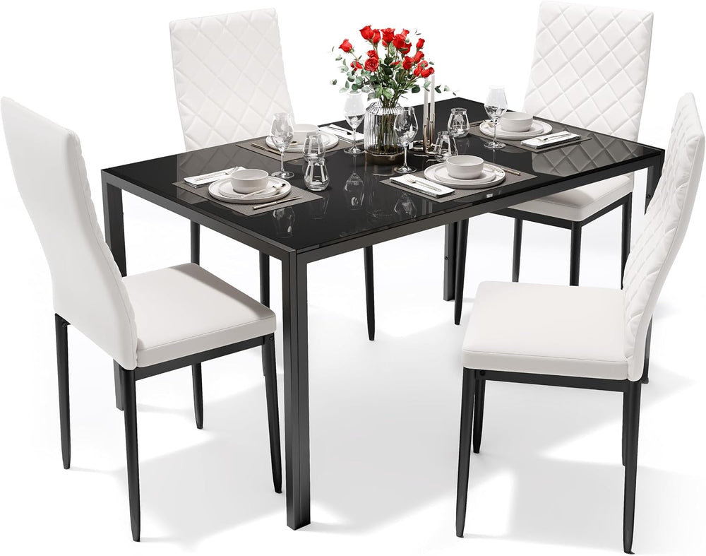 Dining Table Set for 4, Kitchen Table and Chairs Set of 4, 5 Piece Modern Din...