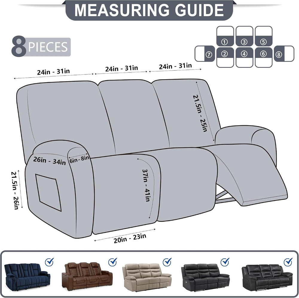 ANARACHON Leather Look Recliner Couch Cover, 8-Pieces Stretch Recliner Sofa C...