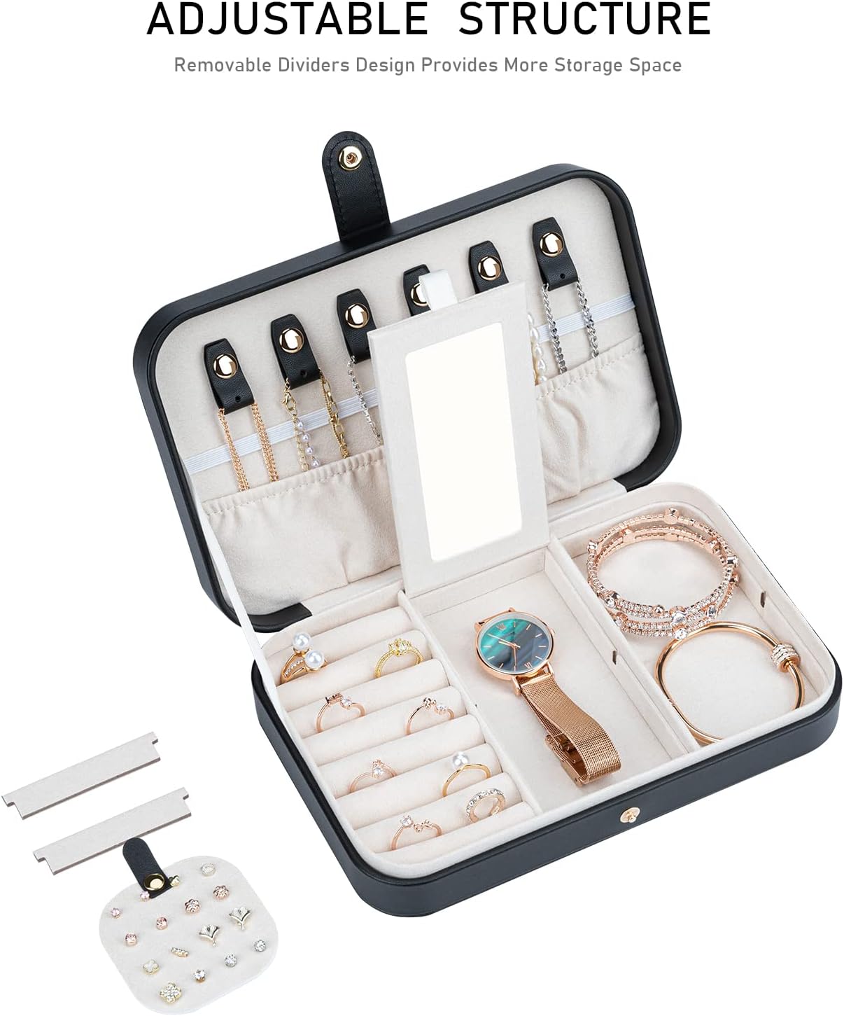 Small Jewelry Box, Travel Jewelry Case Portable Jewelry Boxes for Women, 2-Layer Jewelry Travel Organizer, Gift for Women Girls, Black B