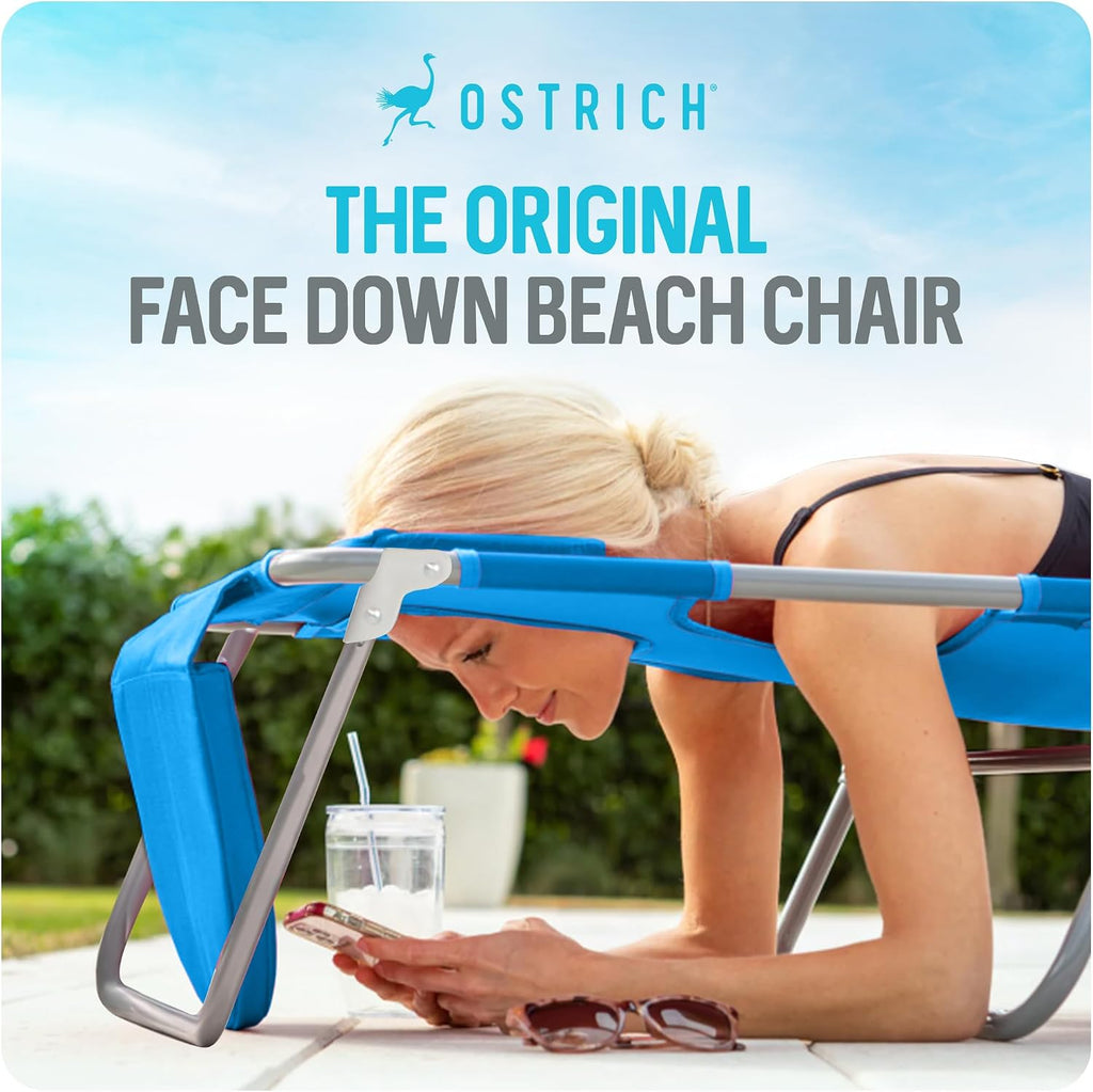 Ostrich the Deluxe 3N1 Lightweight Lawn Beach Reclining Lounge Chair with Footrest, Outdoor Furniture for Patio, Balcony, Backyard, or Porch, Blue