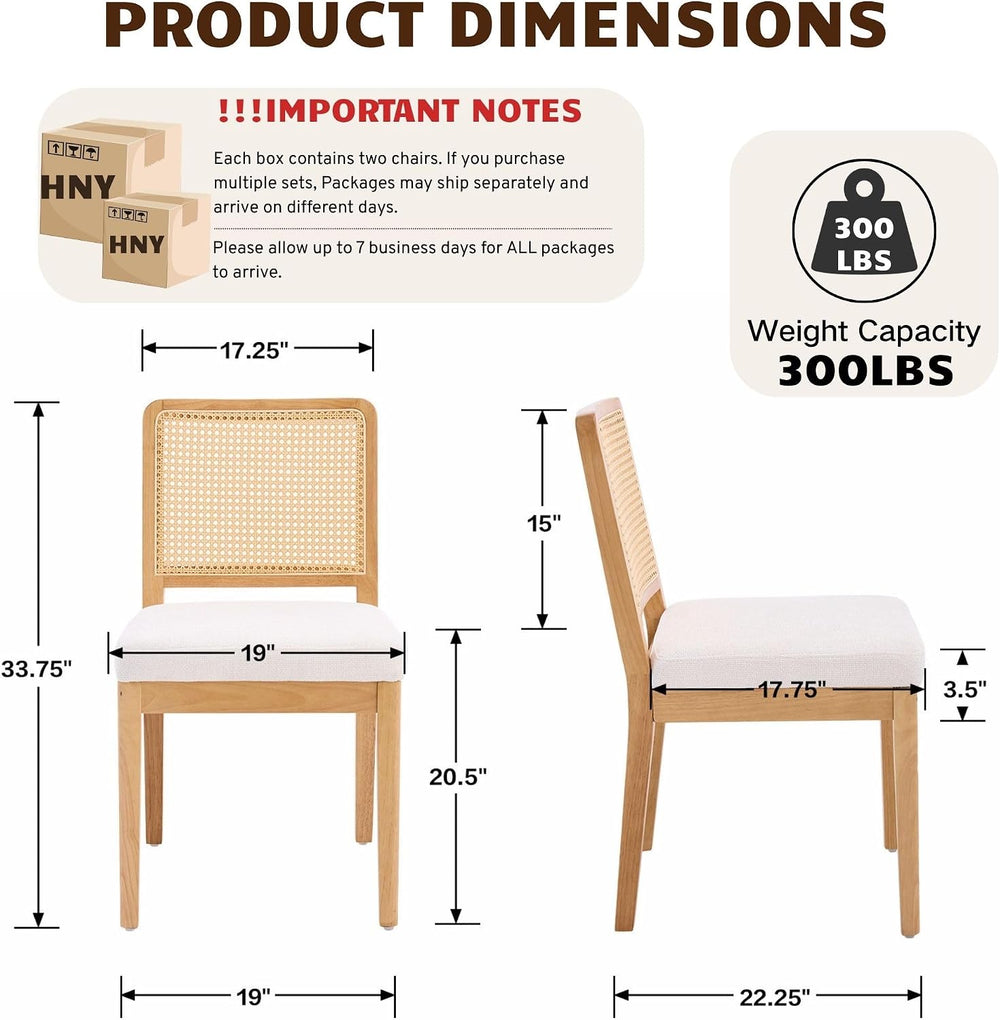 HNY Modern Farmhouse Rattan Dining Chairs Set of 4 Beige Chenille Upholstered...