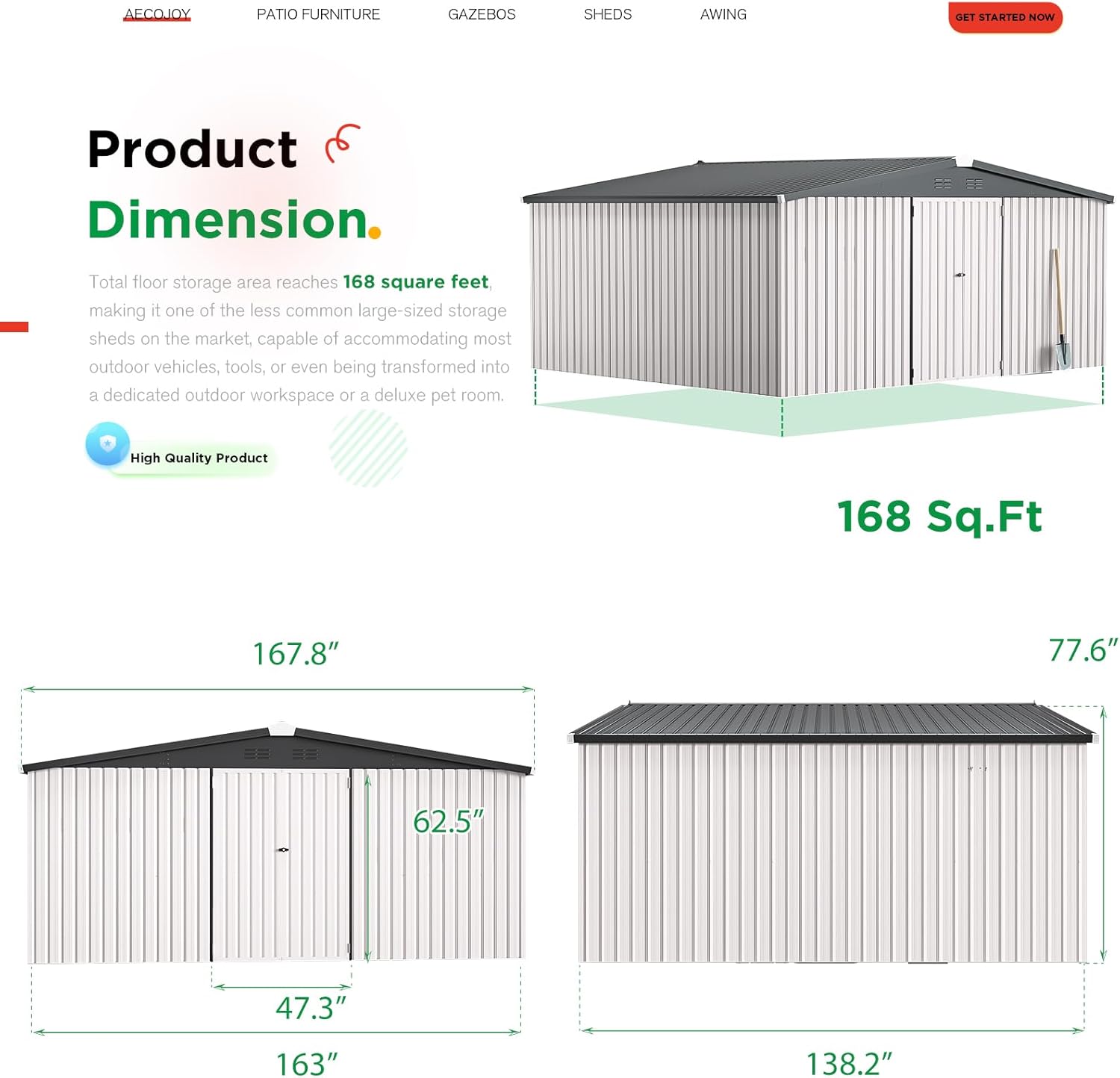 AECOJOY 12' x 14' Outdoor Storage Shed, Large 14x12 Metal Sheds & Outdoor Storage Clearance Steel Yard Shed with Lockable Doors, Utility Tool Storage Garden Shed for Backyard, Patio and Outside use