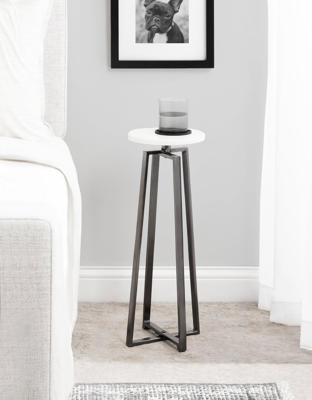 Kate and Laurel Zia Modern Marble Round Drink Table; 9 x 9 x 23; White and Gr...