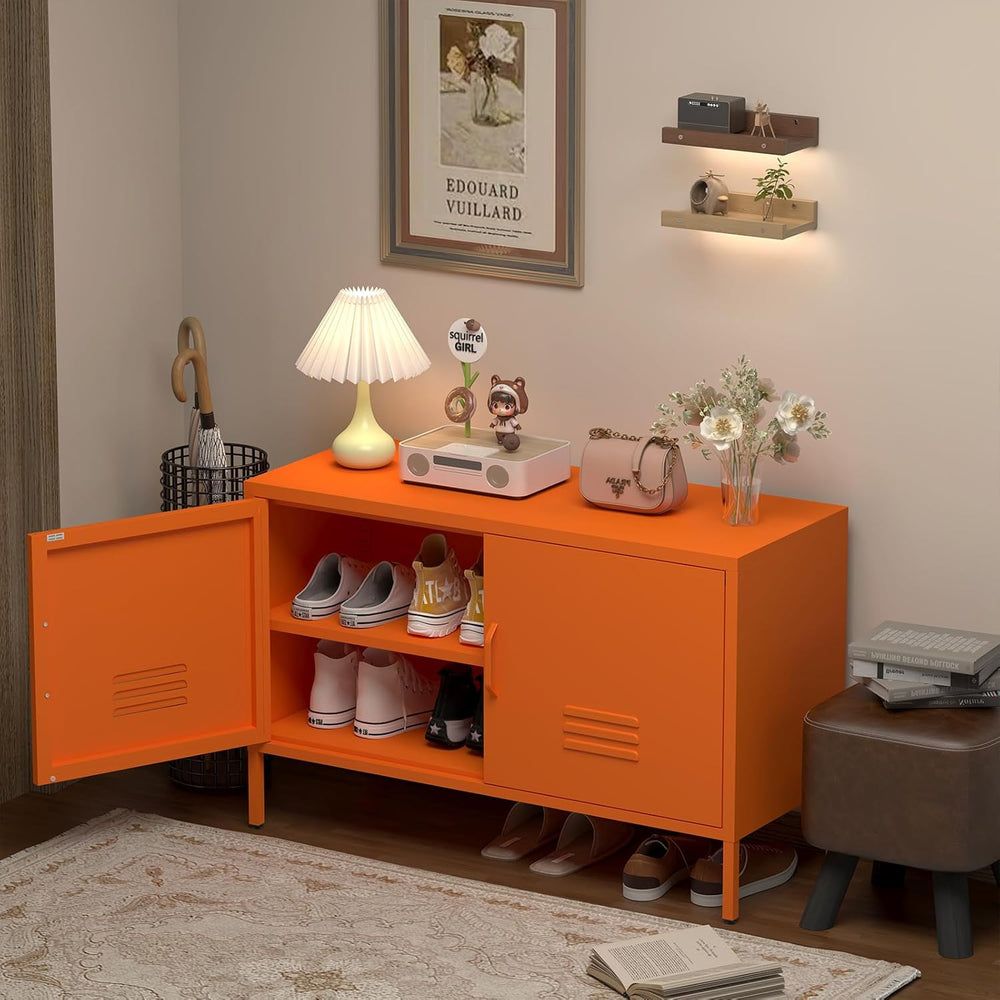 IRONFFICE Locker Cabinet,Metal Storage Cabinet with 2 Doors,Morden TV Stand f...