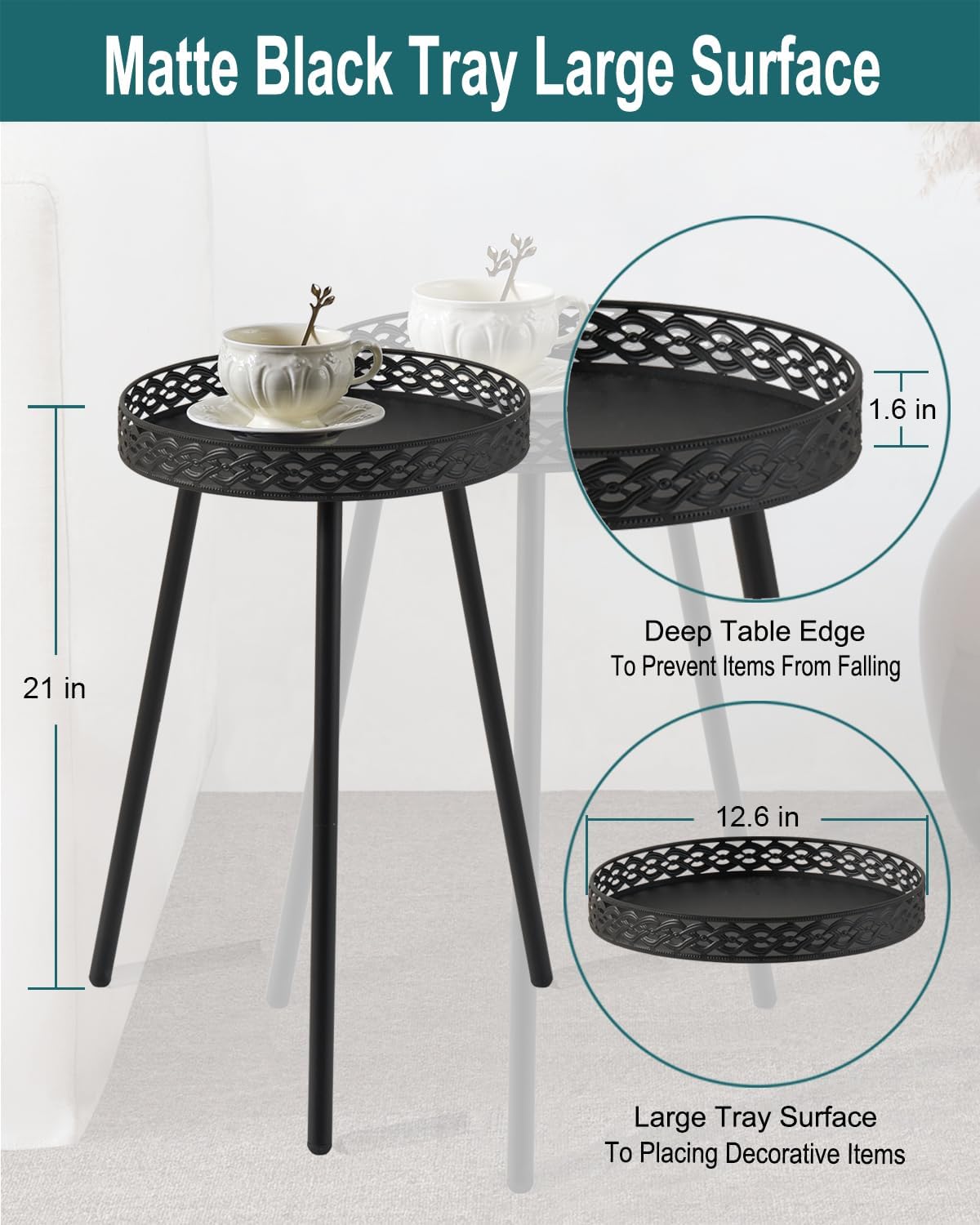 Side Table for Living Room: Small Round End Table for Housewife - Black
