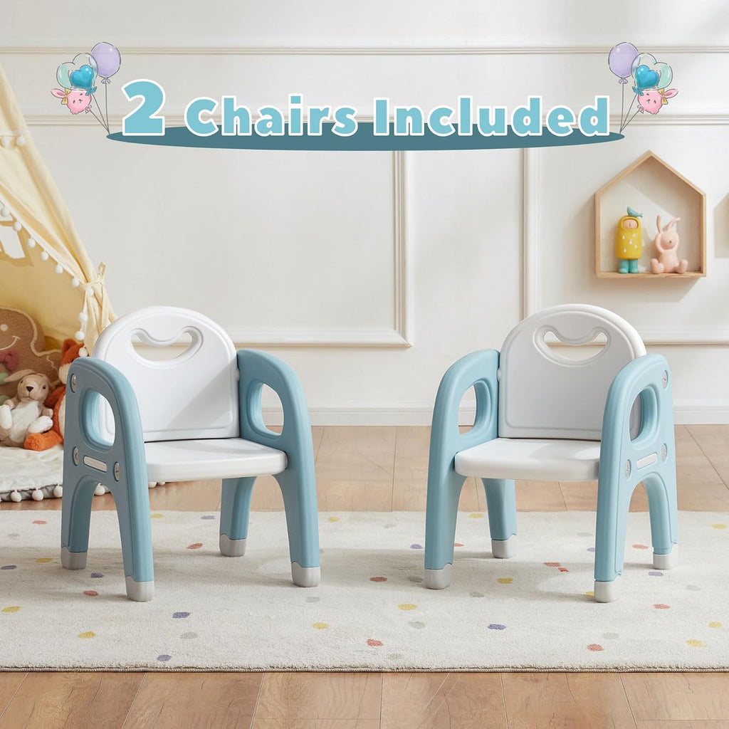 GITAWUSA Kids Table and 2 Chairs Set, Large Built-in Storage, Montessori Toddlers Table and Chairs Set, Kids Activity Table for Drawing Dining Playing, CPSC & ASTM Approved, Blue