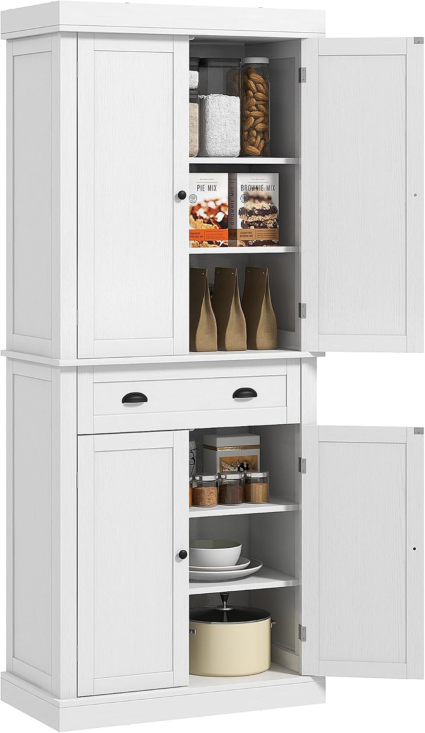 72.5" Kitchen Pantry Cabinet,Traditional Freestanding Storage Cabinet wi...
