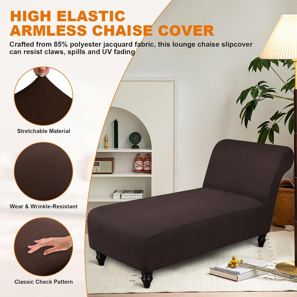 Stretch Chaise Lounge Slipcover Armless Chaise Lounge Cover Indoor, Brown
