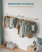 OROPY Industrial Pipe Clothes Rack Wall Mounted Set of 2, 38.4 inches Heavy Duty Iron Pipe Clothing Garment Rail, Multi-Purpose Clothing Hanging Rod for Laundry Room and Closet Storage, Silver Gray