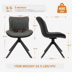 Dining Chairs Set of 4, 360° Swivel Upholstered Mid-Century Modern Kitchen Dining Room Chairs, Armless Faux Leather Accent Side Chair with Padded Back, Metal Leg, Black