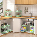 3 Pack Under Sink Organizers, 2-Tier Multi-Use Kitchen and Bathroom Organizers and Storage with Sliding Drawers，Bathroom Cabinet Organizer (Green, 12.8 Inch)