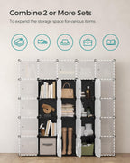 SONGMICS Cube Storage Organizer, Set of 16 Plastic Cubes, Closet Storage Shelves, DIY Plastic Closet Cabinet, Modular Bookcase, Shelving with Doors for Bedroom, Living Room, Black and White ULPC44HS
