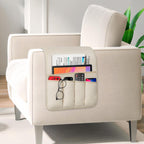 TV Remote Control Holder Couch Caddy, Non-slip Bedside Caddy Organizer with 5 Pockets for Key Glasses Phone Magazine Holders (Beige, 35"x12.4")