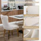 7 Piece Glass Dining Table Set Modern Glass Dining Table Set for 6, 61" Rectangular Gold Kitchen Table and 6 Velvet Upholstered Chairs, Gold Table & Beige Chair