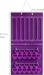 Storage Holder Display Board Felt Wall Hanging Jewelry Organizer with Detachable hooks Headband Holder for Girls Hair Clips Hair Ties Earrings Necklace Home Decor Purple
