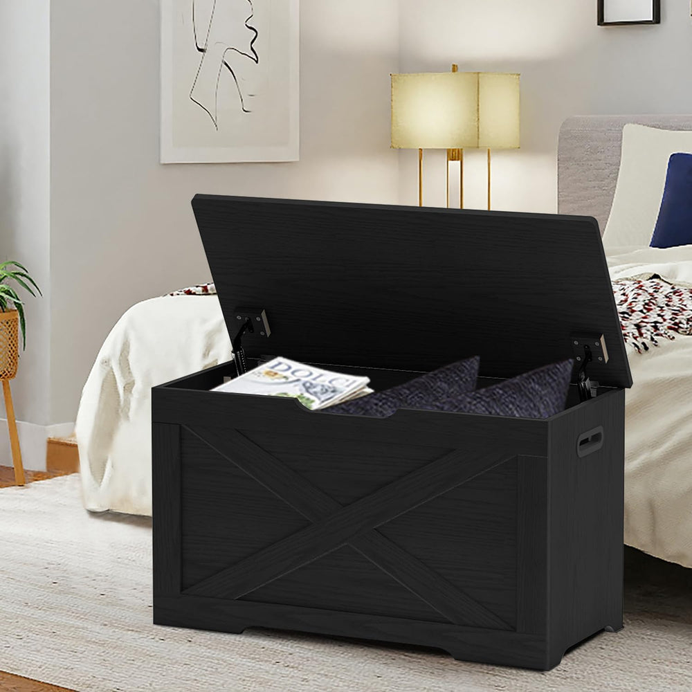 Timberer Storage Chest, Wooden Storage Bench, Entryway Shoes Bench with 2 Saf...