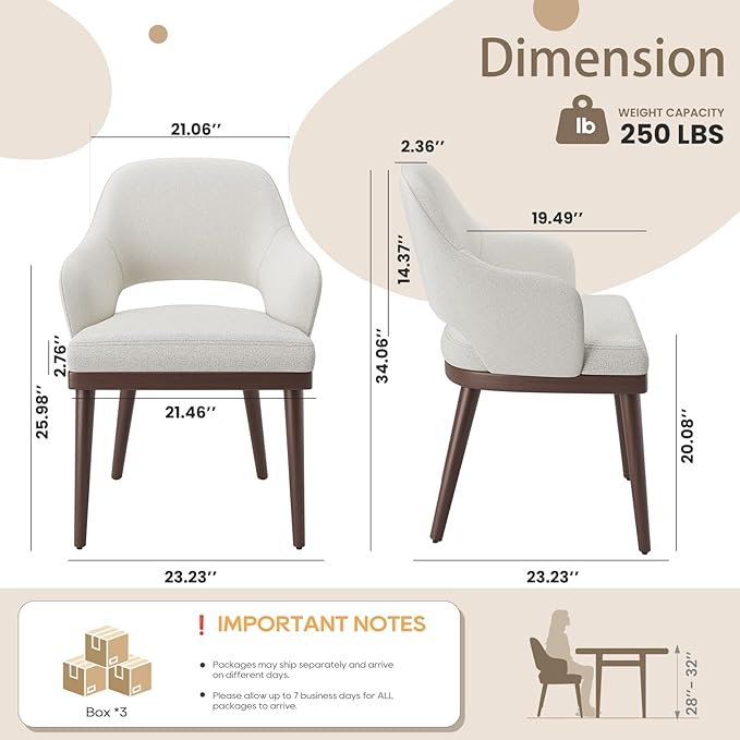 Wooden Dining Chairs Set of 6, Modern Fabric Upholstered Dining Room Chair, Kitchen Side Chairs, Farmhouse Dinner Chair with Open Back for Kitchen, Beige