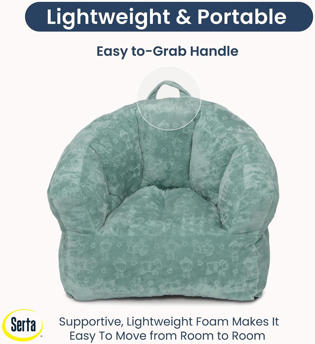 Delta Children - Serta Kids Plush Barrel Toddler Chair, Soft Foam Chair Bean Bag Chair Alternative for Boys and Girls, Cozy Seat for Reading, Watching Cartoons, Playroom Nursery Bedroom, Sage
