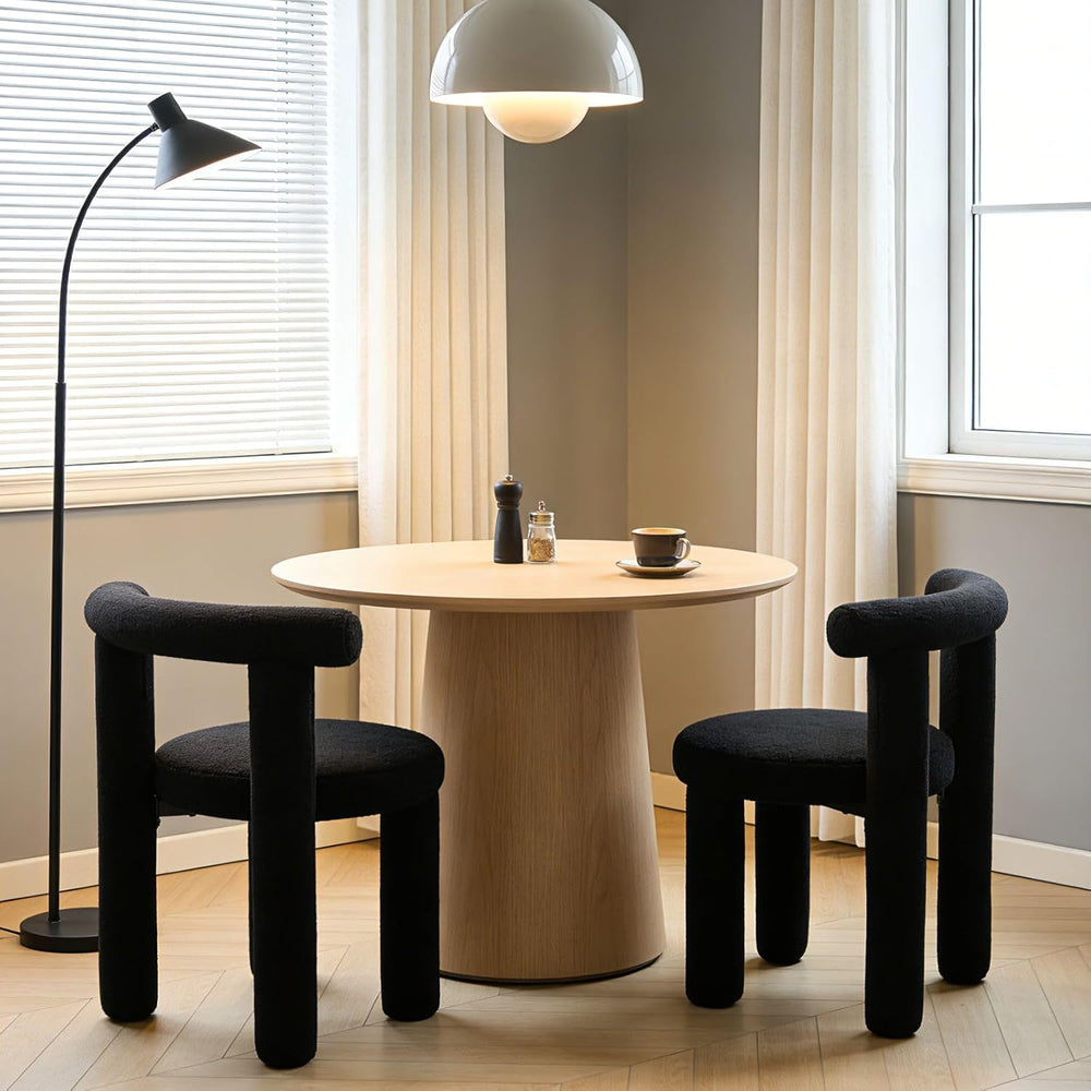 Black Sherpa Dining Chairs Set of 2, Armless Upholstered Boucle Kitchen Chair...