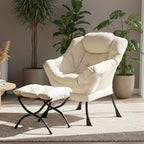 Tiita Lazy Chair with Ottoman, Modern Large Accent Lounge Armchair, Comfy Leisure Sofa Reading Chair with Footrest for Bedroom, Living Room, Dorm Rooms, Garden and Courtyard, Velvet Beige