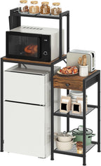 MAHANCRIS Mini Fridge Stand, Bakers Rack with Storage, 6-Tier Mini Fridge Cabinet, Coffee Bar Station with 1 Drawer, Microwave Stand for Kitchen, Dining Room, Rustic Brown and Black RSHR5401