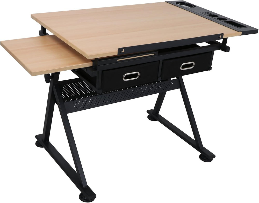 Adjustable Drafting Table Drawing Table, Tilting Tabletop Art Craft Desk w/2 ...